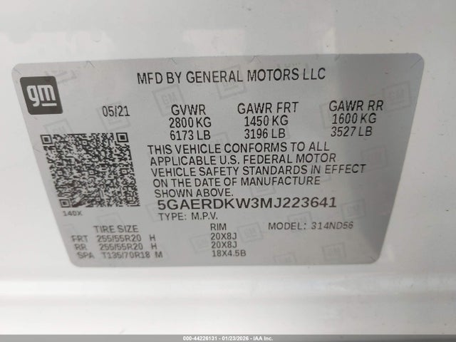 Aukcja sprzedaży 2021 Buick Enclave Fwd Avenir, vin: 5GAERDKW3MJ223641, numer aukcji: 44226131
