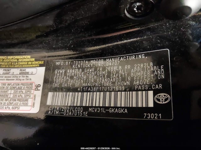 Продажа на аукционе авто 2007 Toyota Camry Solara Sle, vin: 4T1FA38P17U131611, номер лота: 44226207