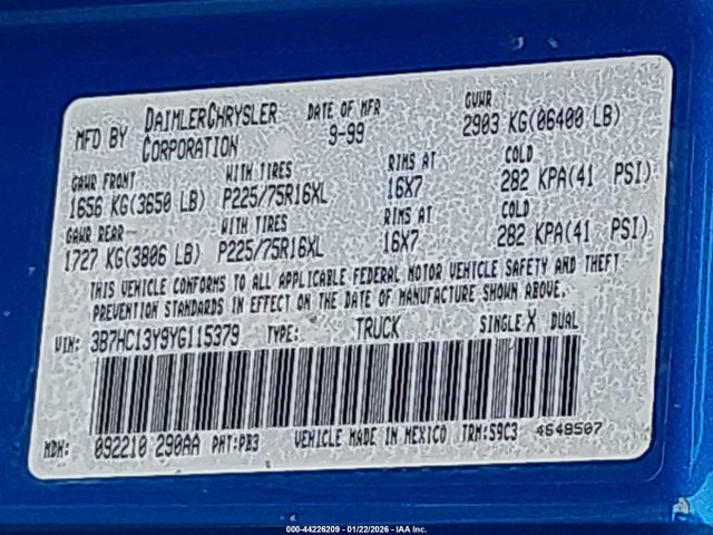 2000 DODGE RAM 1500 3B7HC13Y9YG115379 Photo 8