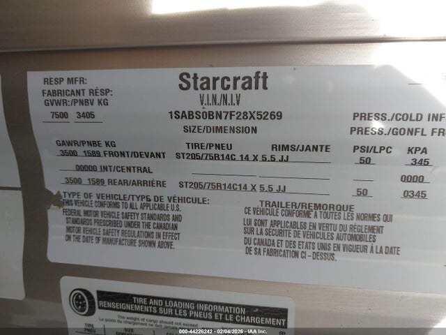Aukcja sprzedaży 2015 Starcraft 25bhs, vin: 1SABS0BN7F28X5269, numer aukcji: 44226242