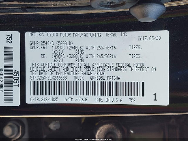 5TFCZ5AN2LX233688 Toyota Tacoma 4wd Trd Pro