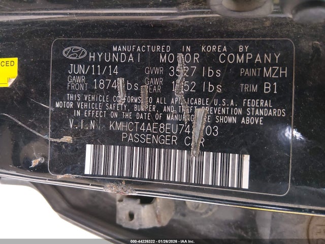 KMHCT4AE8EU743703 Hyundai ACCENT GLS