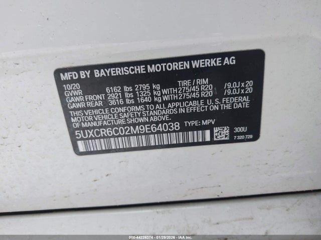 Aukcja sprzedaży 2021 Bmw X5 Xdrive40i, vin: 5UXCR6C02M9E64038, numer aukcji: 44226374