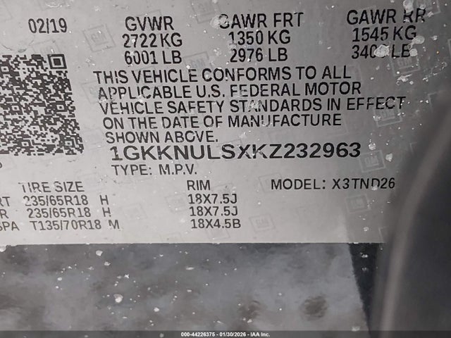 Продажа на аукционе авто 2019 Gmc Acadia Slt-1, vin: 1GKKNULSXKZ232963, номер лота: 44226375