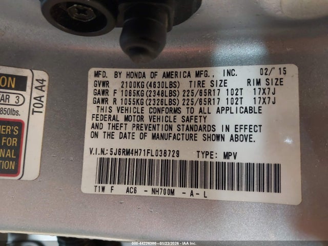 Honda Cr-v Ex-l 2015 5J6RM4H71FL038729 Image 9