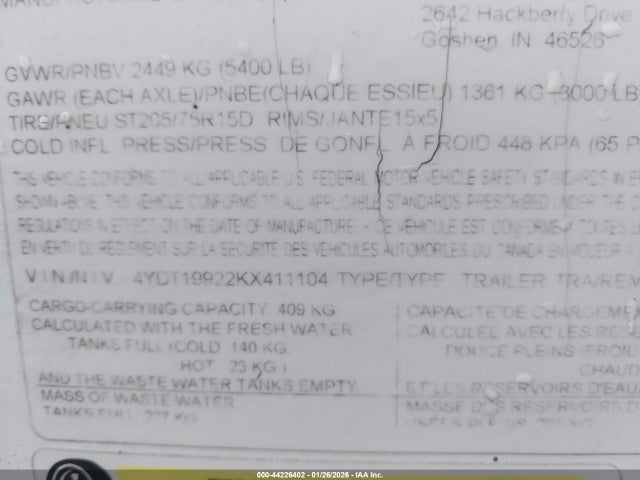 4YDT19922KX411104 Keystone Passport