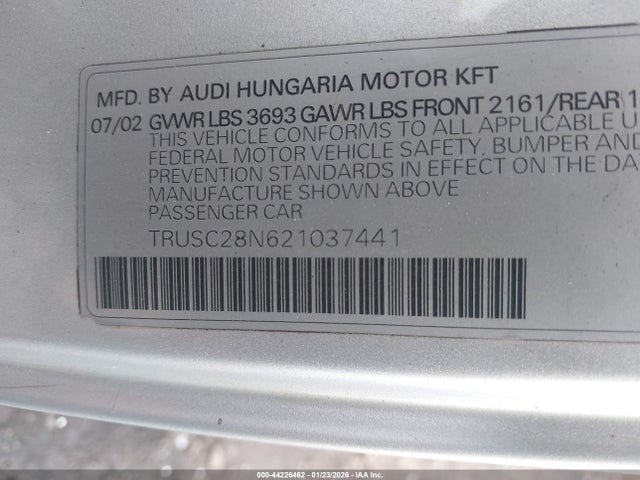 2002 AUDI TT TRUSC28N621037441 Photo 8