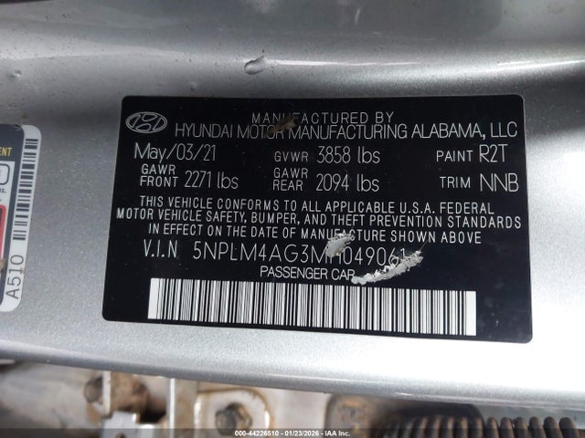 5NPLM4AG3MH049061 Hyundai ELANTRA SEL