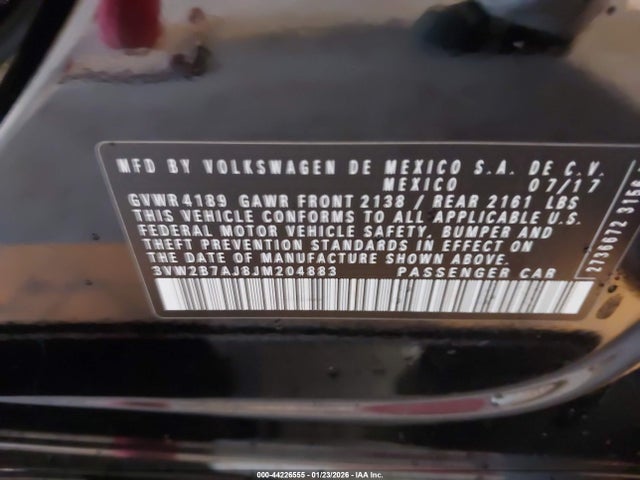 Продаж на аукціоні авто 2018 Volkswagen Jetta 1.4t S, vin: 3VW2B7AJ8JM204883, номер лоту: 44226555