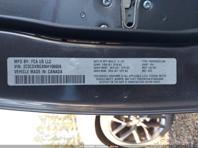 2C3CDXBGXNH106659 Dodge Charger Sxt Rwd