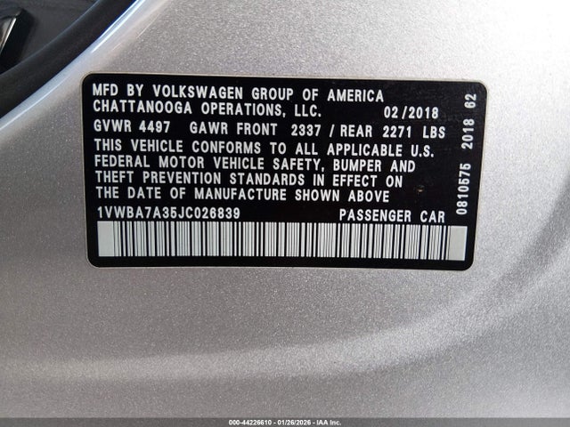 Volkswagen Passat 2.0t Se 2018 1VWBA7A35JC026839 Image 9