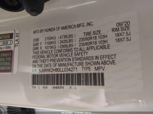 Honda Cr-v Awd Ex-l 2020 5J6RW2H80LL034271 Image 9