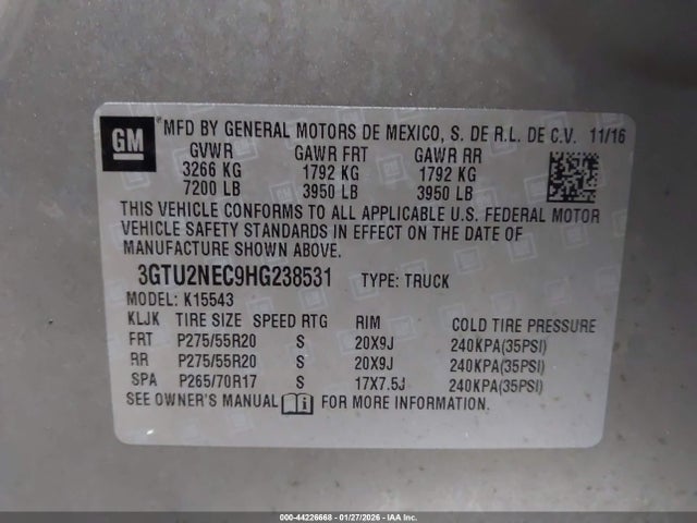 Продажа на аукционе авто 2017 Gmc Sierra 1500 Slt, vin: 3GTU2NEC9HG238531, номер лота: 44226668