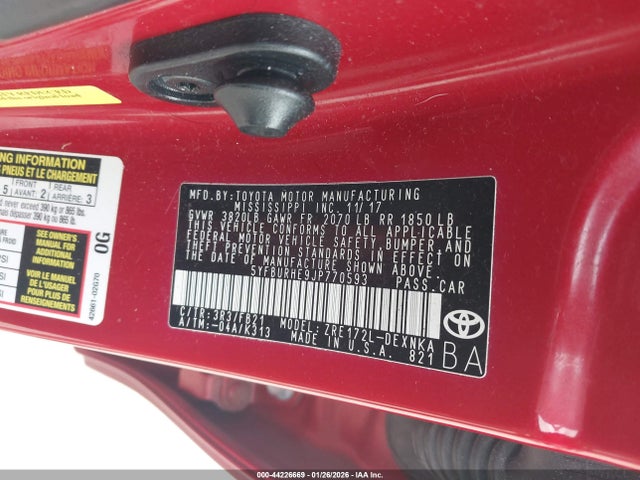 Toyota COROLLA LE 2018 5YFBURHE9JP770593 Image 9
