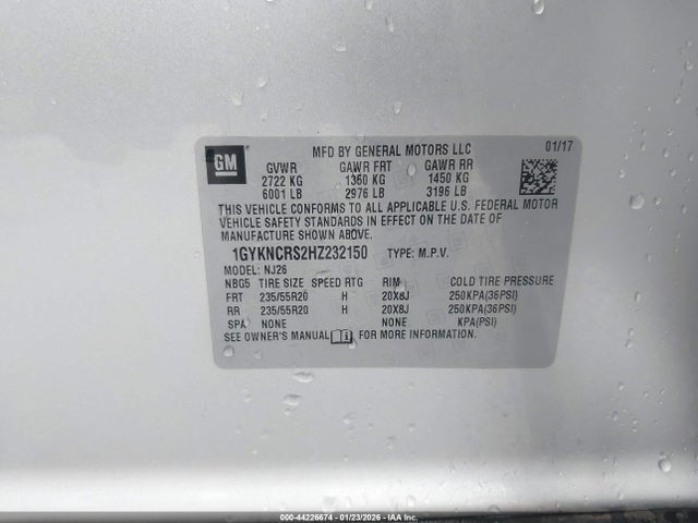 1GYKNCRS2HZ232150 Cadillac Xt5 Premium Luxury