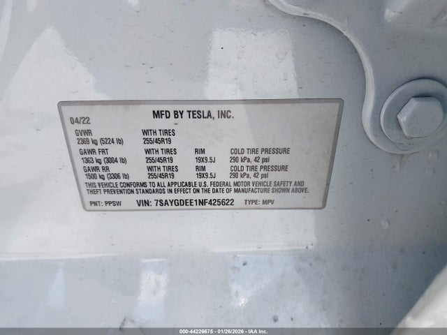 2022 TESLA MODEL Y 7SAYGDEE1NF425622 Photo 8
