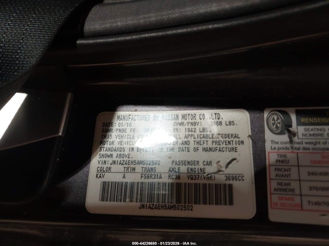 Aukcja sprzedaży 2010 Nissan 370z Touring, vin: JN1AZ4EH5AM502502, numer aukcji: 44226680
