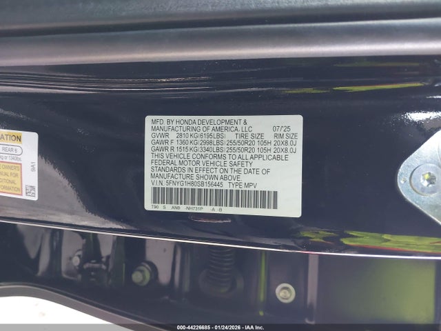 5FNYG1H80SB156445 Honda Pilot Elite