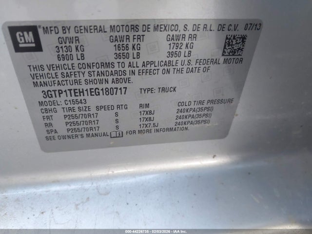 Aukcja sprzedaży 2014 Gmc Sierra 1500, vin: 3GTP1TEH1EG180717, numer aukcji: 44226735
