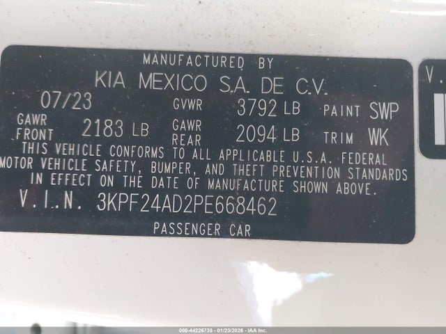 3KPF24AD2PE668462 KIA Forte Lxs