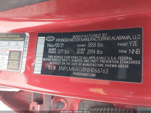 Aukcja sprzedaży 2022 Hyundai Elantra Sel, vin: 5NPLM4AG8NH066763, numer aukcji: 44226756