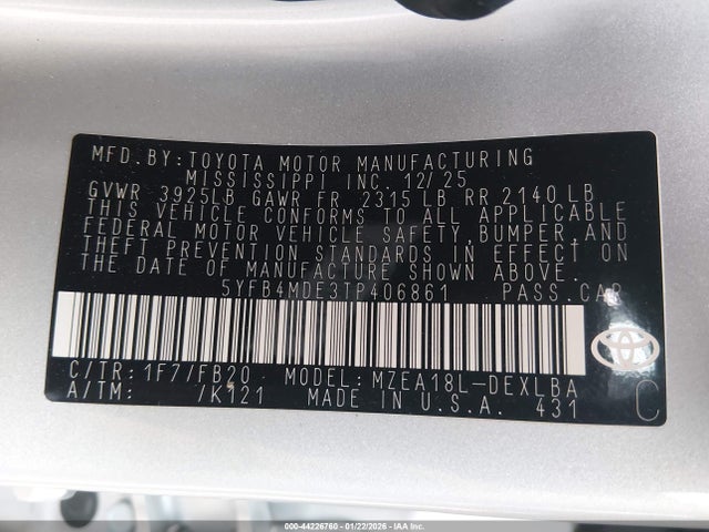 Toyota COROLLA LE 2026 5YFB4MDE3TP406861 Image 9