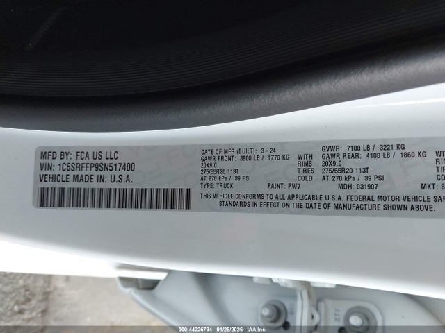 1C6SRFFP9SN517400 RAM 1500 Lone Star 4x4 5&#039;7 Box
