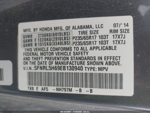 2014 HONDA ODYSSEY 5FNRL5H69EB130940 Photo 8