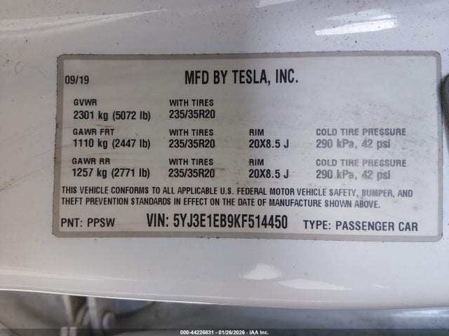 2019 TESLA MODEL 3 5YJ3E1EB9KF514450 Photo 8