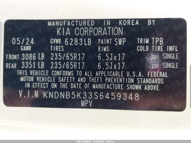 Продажа на аукционе авто 2025 Kia Carnival Mpv Lxs, vin: KNDNB5K33S6459348, номер лота: 44226849