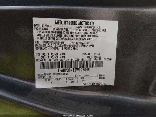 2011 FORD FOCUS 1FAHP3FN1BW195048 Photo 8