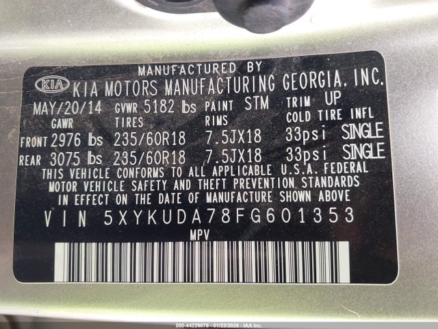 5XYKUDA78FG601353 KIA Sorento Ex V6