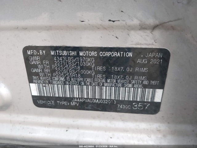 2021 MITSUBISHI OUTLANDER SPORT JA4APVAU3MU032013 Photo 8