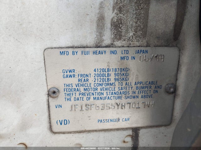 2000 Subaru Forester L მანქანა იყიდება აუქციონზე, vin: JF1SF6356YH701744, აუქციონის ნომერი: 44226895