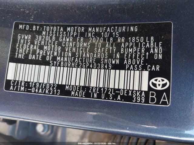 Toyota Corolla S Plus 2016 5YFBURHE2GP403849 Image 9