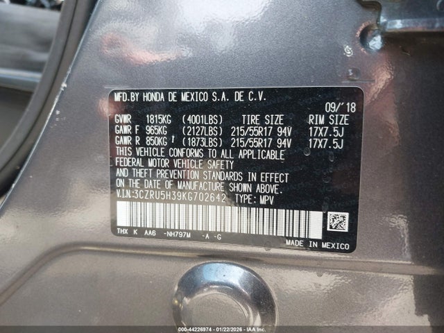 3CZRU5H39KG702642 Honda HR-V LX