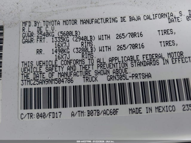 3TMCZ5AN9NM504786 Toyota Tacoma Trd Off Road