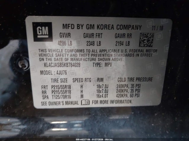 44227156 :رقم المزاد ، KL4CJASB5KB784028 vin ، 2019 Buick Encore Fwd Preferred مزاد بيع