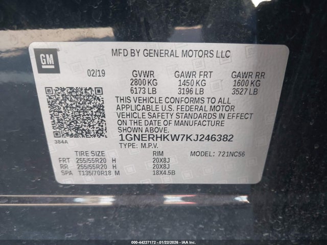 1GNERHKW7KJ246382 Chevrolet Traverse 3lt