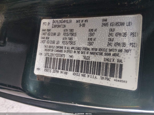 2000 DODGE DAKOTA 1B7GL22X1YS553073 Photo 8