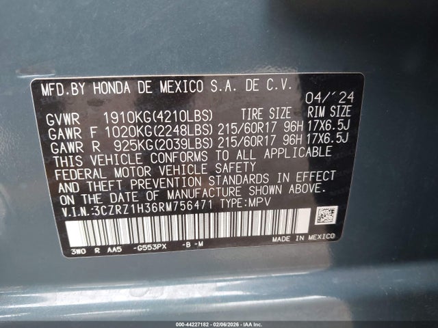 3CZRZ1H36RM756471 Honda Hr-v 2wd Lx