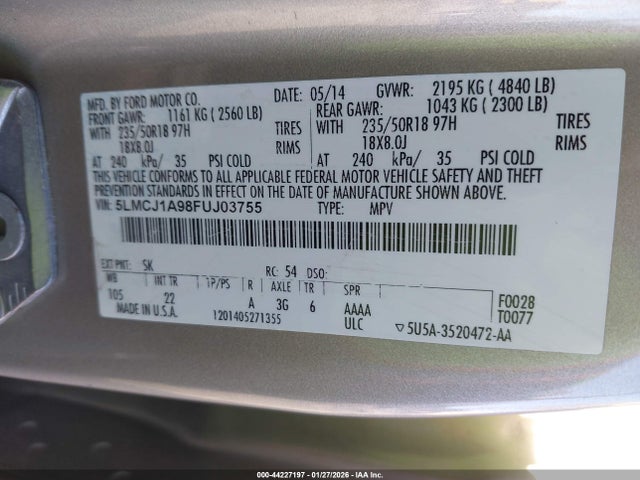 5LMCJ1A98FUJ03755 Lincoln MKC