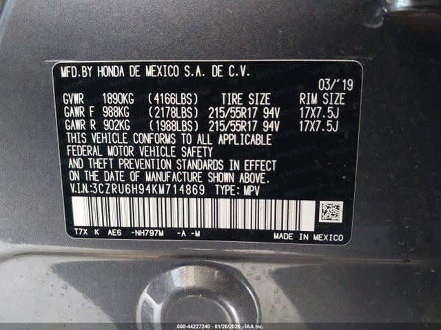 3CZRU6H94KM714869 Honda Hr-v Touring