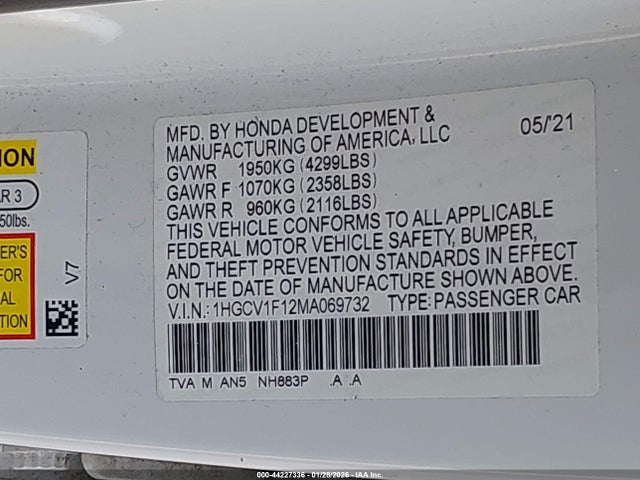 1HGCV1F12MA069732 Honda ACCORD LX