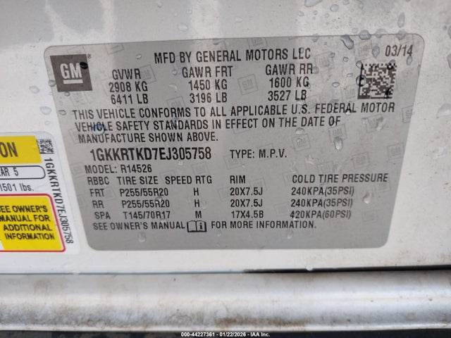 1GKKRTKD7EJ305758 GMC Acadia Denali