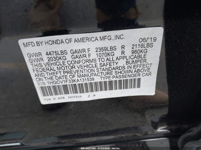 1HGCV1F33KA131539 Honda Accord Sport