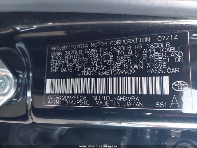JTDKDTB34E1569909 Toyota Prius C Two