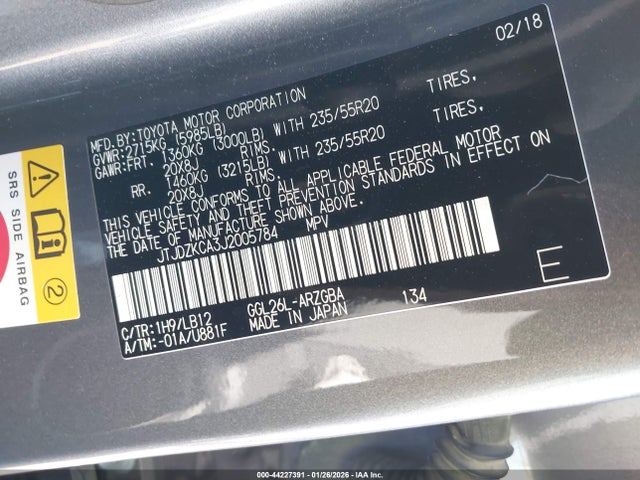 Aukcja sprzedaży 2018 Lexus Rx 350l Premium, vin: JTJDZKCA3J2005784, numer aukcji: 44227391
