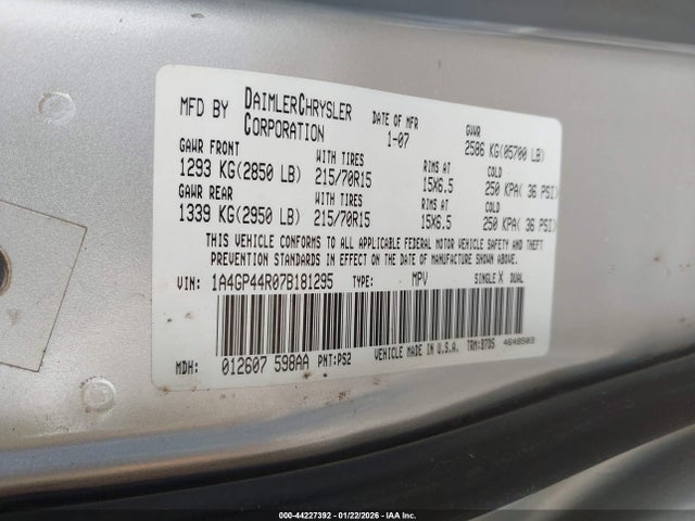 Aukcja sprzedaży 2007 Chrysler Town & Country Lx, vin: 1A4GP44R07B181295, numer aukcji: 44227392