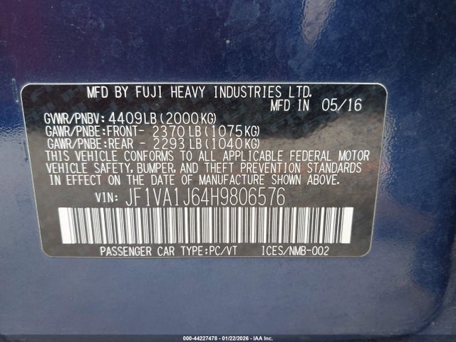 JF1VA1J64H9806576 Subaru Wrx Limited